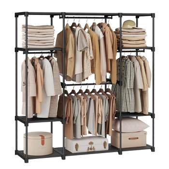 SONGMICS Portable Closet Freestanding Closet Organizer Clothes Rack with Shelves Hanging Rods Black