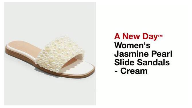  Women's Jasmine Pearl Slide Sandals with Memory Foam Insole - A New Day™ Cream, 2 of 12, play video