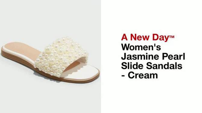  Women's Jasmine Pearl Slide Sandals with Memory Foam Insole - A New Day™ Cream, 2 of 12, play video