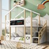 Twin Over Twin House Bunk Bed with Storage Staircase and Blackboards - 3 of 4