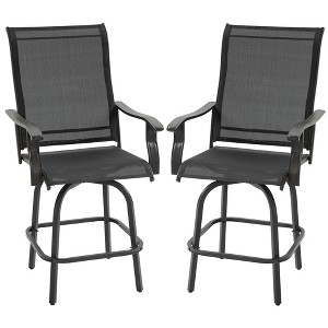 Outsunny Set of 2 Outdoor Swivel Bar Stools with Armrests, Bar Height Patio Chairs with Steel Frame for Balcony, Poolside, Backyard - 1 of 4