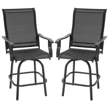 Outsunny Set of 2 Outdoor Swivel Bar Stools with Armrests, Bar Height Patio Chairs with Steel Frame for Balcony, Poolside, Backyard