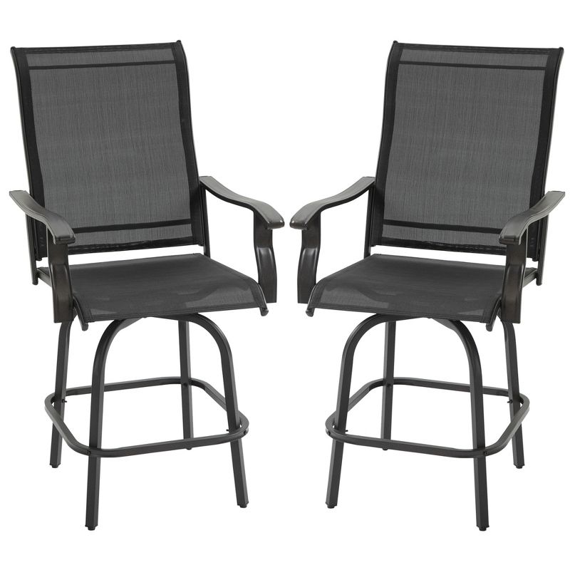 Outsunny Set of 2 Outdoor Swivel Bar Stools with Armrests, Bar Height Patio Chairs with Steel Frame for Balcony, Poolside, Backyard, 1 of 7