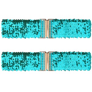 INSPIRE CHIC Women's Shinny Wide Waist Belts Interlock Buckles Sequins Decor Stretchy Belts 2 Pcs 23.62" - 1 of 4