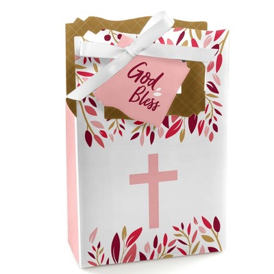 Big Dot of Happiness Pink Elegant Cross - Girl Religious Party Favor Boxes - Set of 12