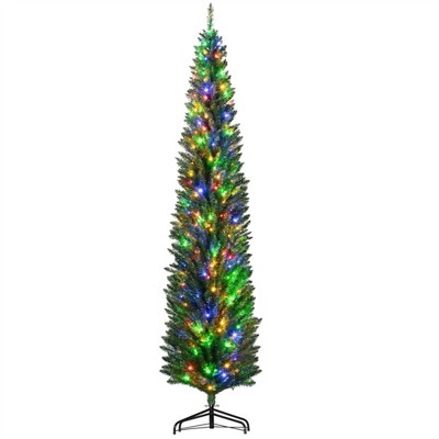 NAYSAYE 8ft Artificial Pencil Christmas Tree with 668 PVC Branch Tips, Slim Xmas Tree, Metal Stand for Indoor Holiday Home Office Decor, Green