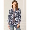 Allegra K Women's Boho Floral Printed Shirts V Neck Pussybow Blouse Top - image 2 of 4