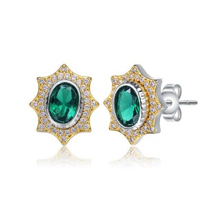 Stunning rhodium and 14k gold plated stud earrings with sparkling sapphire-colored cubic zirconia for a touch of elegance - 1 of 2