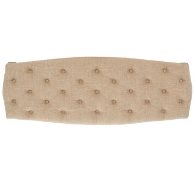 Transitional Beige Linen and Oak Tufted Bench