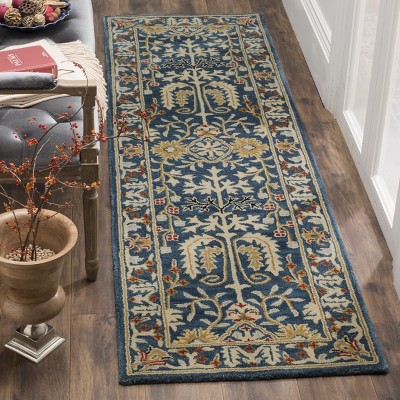 Handmade Dark Blue and Multi Wool Tufted Area Rug