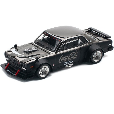 Skyline GT-R V8 Drift "Hakosuka" RHD (Right Hand Drive) "Coke Zero" Dark Chrome and Black 1/64 Diecast Model Car by Pop Race