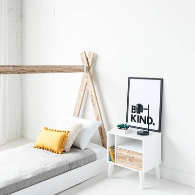 Contemporary Twin Tent Bed with Drawer, Beige & White