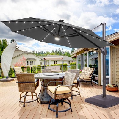 Sonkuki Outdoor 11Ft Aluminum LED Cantilever Patio Umbrella with Base for Patio Deck Garden