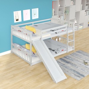 KWPZQEB Twin over Twin Bunk Beds with Slide and Ladder, Wooden Twin Size Loft Bed with Safety Guardrail - 1 of 4