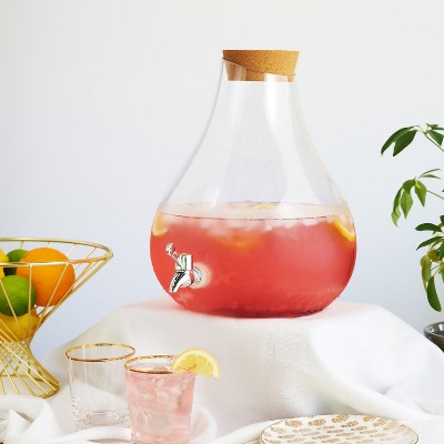 Teardrop Glass Beverage Dispenser with Cork Top and Silver Spigot
