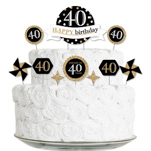 Big Dot of Happiness Adult 40th Birthday - Gold - Birthday Party Cake Decorating Kit - Happy Birthday Cake Topper Set - 11 Pieces - 1 of 4