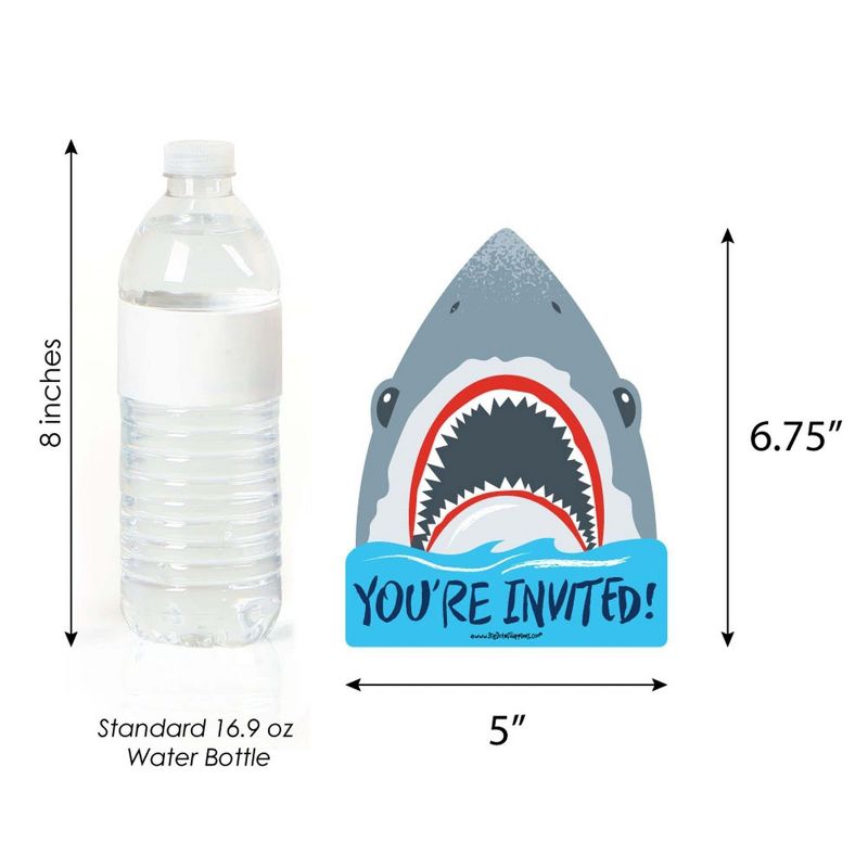 Big Dot of Happiness Shark Zone - Shaped Fill-In Invites - Jawsome Party or Birthday Party Invite Cards with Envelopes - Set of 12, 5 of 7