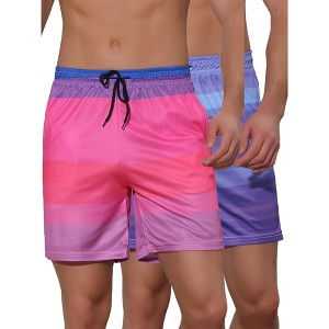 Lars Amadeus Men's Drawstring Waist Colorful Pattern Hawaiian Swim Board Shorts 2 Pack - 1 of 4