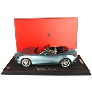 Ferrari Roma Spider (Open Roof) Celeste Tevere Blue Metallic with DISPLAY CASE Limited Edition to 180 pcs 1/18 Model Car by BBR - 1 of 4