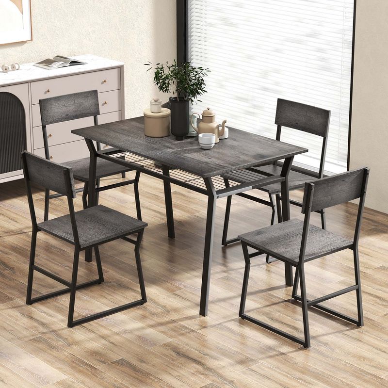 Costway 5 Piece Dining Table Set Industrial Rectangular Kitchen Table with 4 Chairs Grey/Brown, 4 of 11