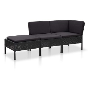 vidaXL 3 Piece Patio Lounge Set with Cushions Poly Rattan Black - 1 of 4