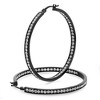 Steeltime Ladies stainless steel in and out simulated diamond hoop earrings. Color Options: Silver, Black - 2 of 4