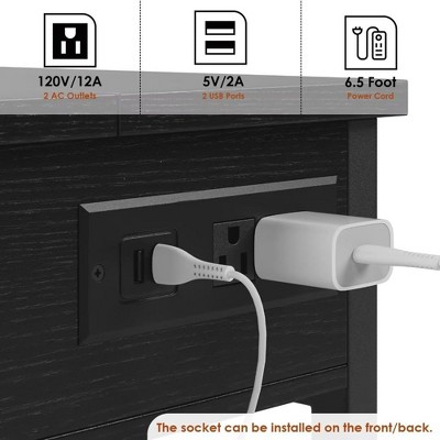 End Table with Charging Station- Flip Top Narrow Side Tables With Storage Drawers