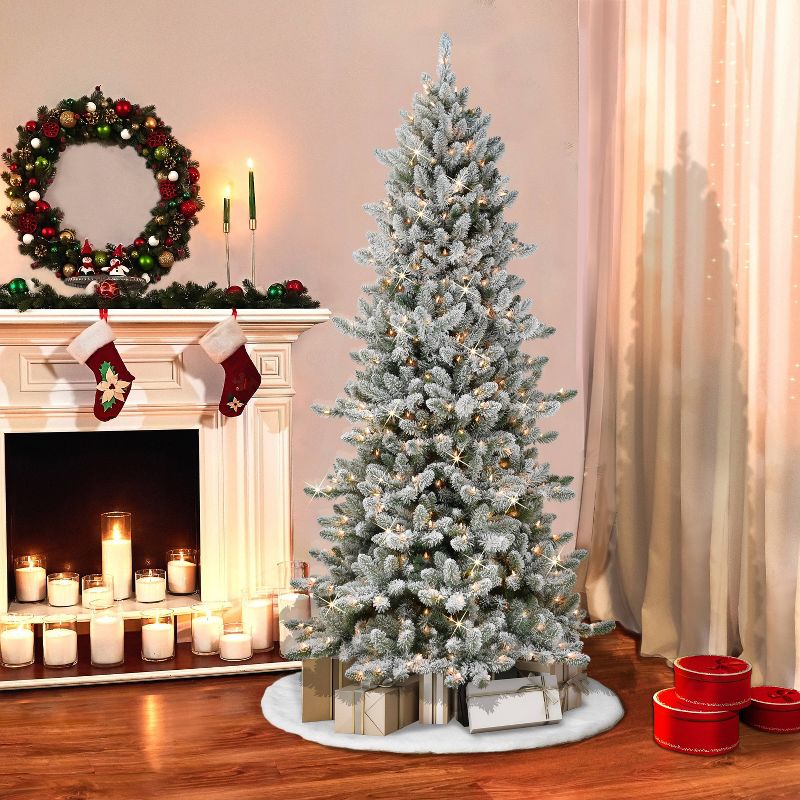 7.5ft Puleo Pre-Lit Flocked Slim Royal Majestic Spruce Artificial Christmas Tree Clear Lights, 2 of 4