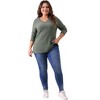 Agnes Orinda Women's Plus Size V-Neck Long Sleeve Basic Ribbed Pitted Brushed Casual Tunic Blouses - 3 of 4
