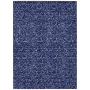 Navy Blue And Charcoal Floral Washable Indoor Outdoor Area Rug - 1 of 4