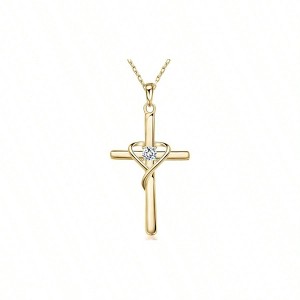 Cross Necklace, Plated, 5A CZ Birthstone for Women Men, Holiday Gift 1.1 inch. Chain Length is 16.5 with 3 inches adjustable. - 1 of 4