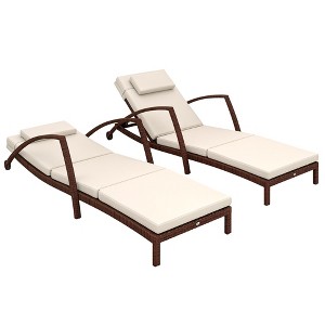 Outsunny Wicker Chaise Lounge Chair Set of 2, Outdoor Lounge Chair with Adjustable Backrest, Wheels, Cushion for Poolside, Garden, Backyard - 1 of 4