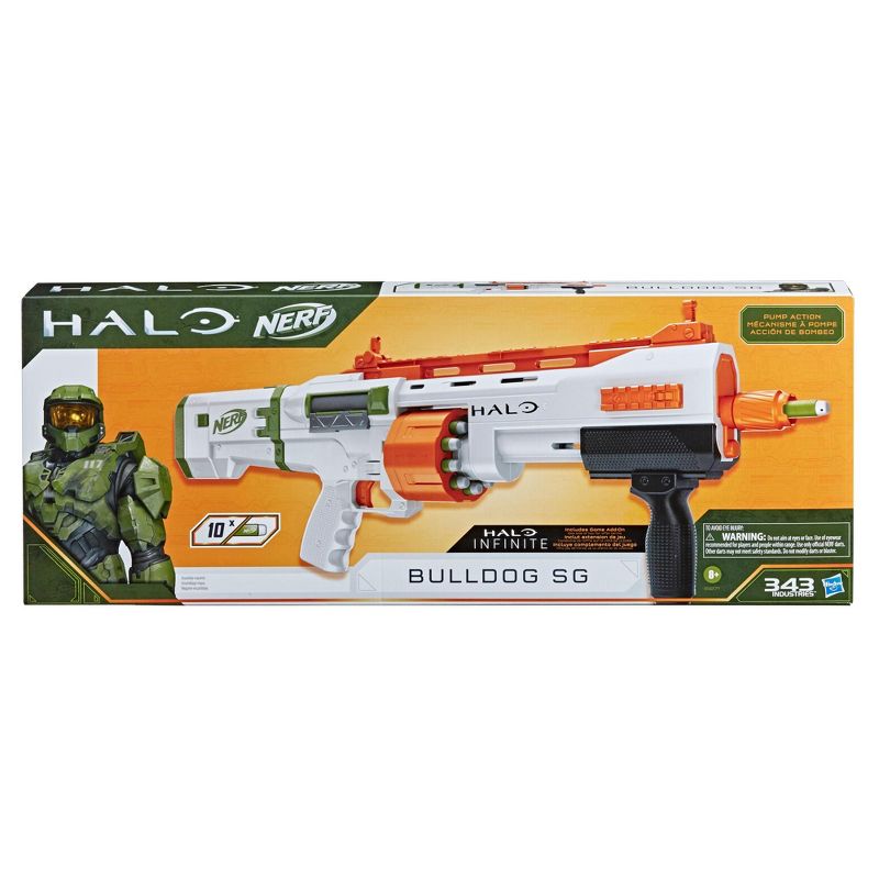 Nerf Halo Bulldog SG Dart Blaster -- Pump-Action, Rotating 10-Dart Drum, Tactical Rails, 10 Nerf Darts, Skin Unlock Code, 2 of 3