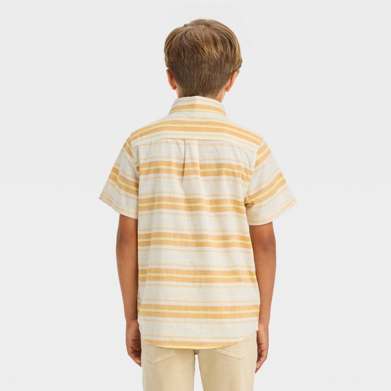 Boys' Short Sleeve Poplin Button-Down Shirt - Cat & Jack™ Light Blue/Orange, 3 of 5