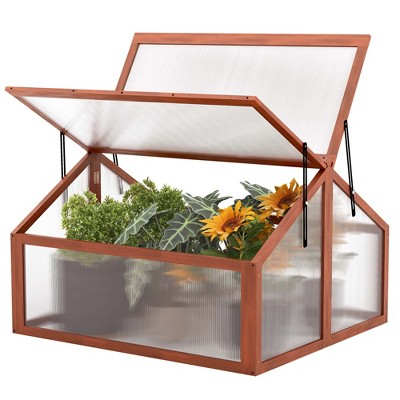 Costway Double Box Garden Wooden Green House Cold Frame Raised Plants Bed Protection