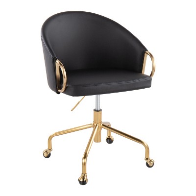TiramisuBest Contemporary Black Faux Leather Task Chair, Adjustable Height, Gold Base & Casters