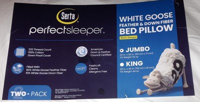 Reviews for Serta 233-Thread Count White Goose Feather Side Sleeper Medium  Firm and White Goose Down Fiber King Size Pillow (2-Pack)