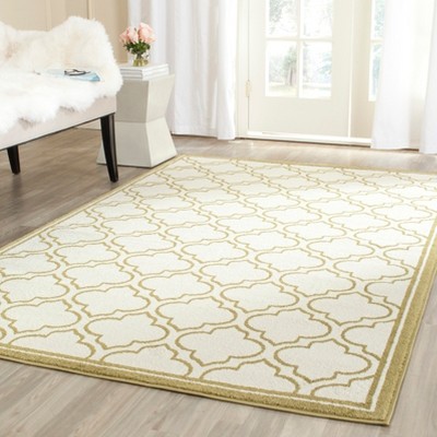 Ivory and Light Green Geometric Square Area Rug