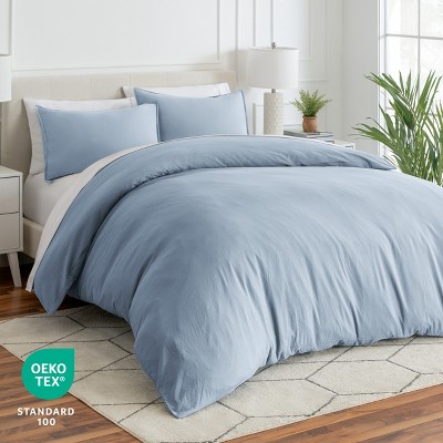 Dusty Blue Ultra-Soft Microfiber Queen Duvet Cover Set