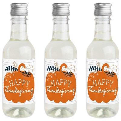 Big Dot of Happiness Happy Thanksgiving - Mini Wine and Champagne Bottle Label Stickers - Fall Harvest Party Favor Gift for Women and Men - Set of 16