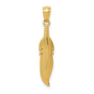 Black Bow Jewelry 14k Yellow Gold Feather Pendant, 5 x 29mm - 1 of 4