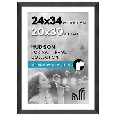 Americanflat 24x34 Poster Frame with Polished Plexiglass, Use as 20x30 Frame with Mat or 24x34 Frame without Mat, Hudson Collection, Black