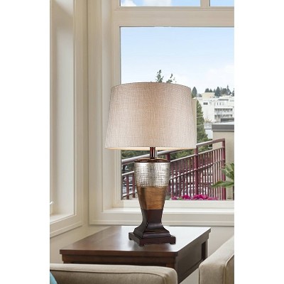 30" Bronze and Espresso Polyresin Table Lamp with Linen Shade