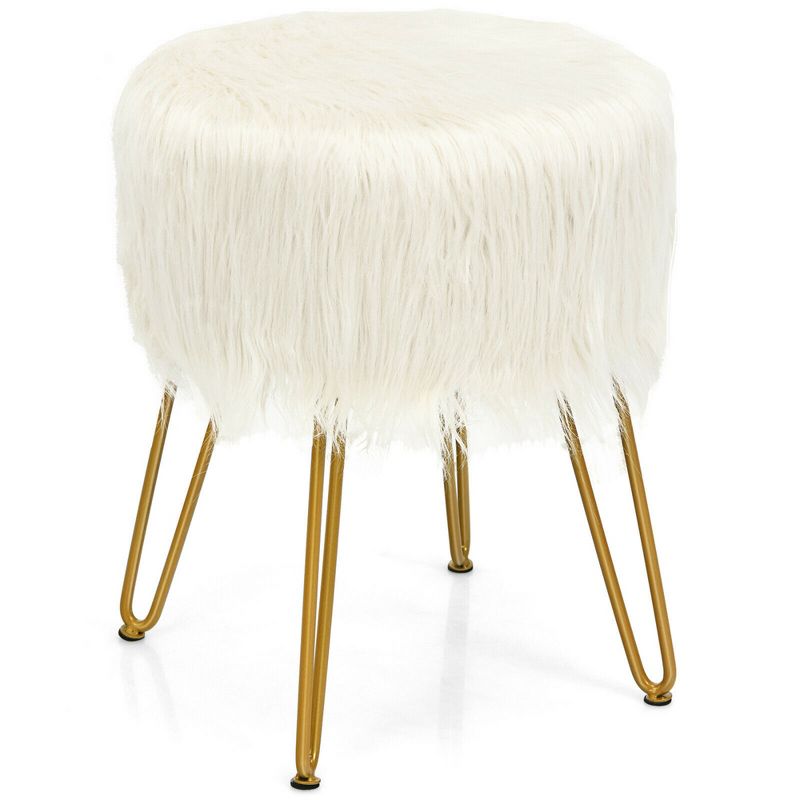 Costway Faux Fur Vanity Chair Makeup Stool Furry Padded Seat Round Ottoman Pink/White, 1 of 15