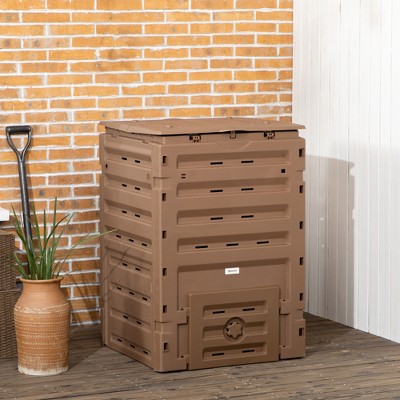 VYNXARIA Garden Compost Bin,120 Gallon(450L)Garden Composter,with 80 Vents and 2 Sliding Doors,Lightweight,Sturdy,Fast Creation of Fertile Soil,Brown
