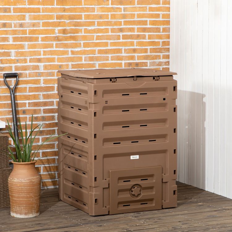 Outsunny 120 Gallon Compost Bin, Large Composter with 80 Vents and 2 Sliding Doors, Lightweight & Sturdy, 3 of 6