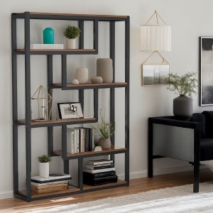Hommoo 6-Tier Bookshelf, 69" Industrial Bookcase with Staggered Shelves - 1 of 4