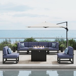 LayinSun 7-Piece Large Outdoor Modular L-Shaped Sectional Set with Propane Fire Pit Table - 1 of 4