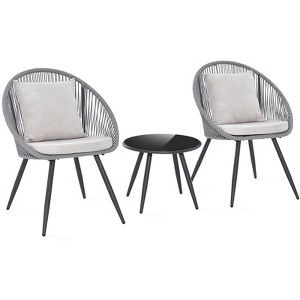 Tangkula 3 Piece Furniture Set w/ Seat & Back Cushions Tempered Glass Tabletop Patio - 1 of 3