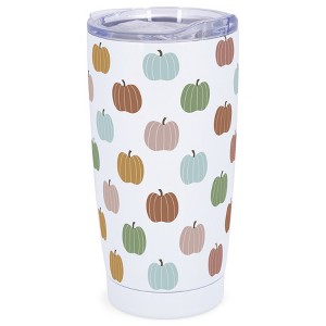 Elanze Designs 20 oz Stainless Steel On the Go Insulated Travel Tumbler With Push Top Lid, Pastel Pumpkin Print White - 1 of 4